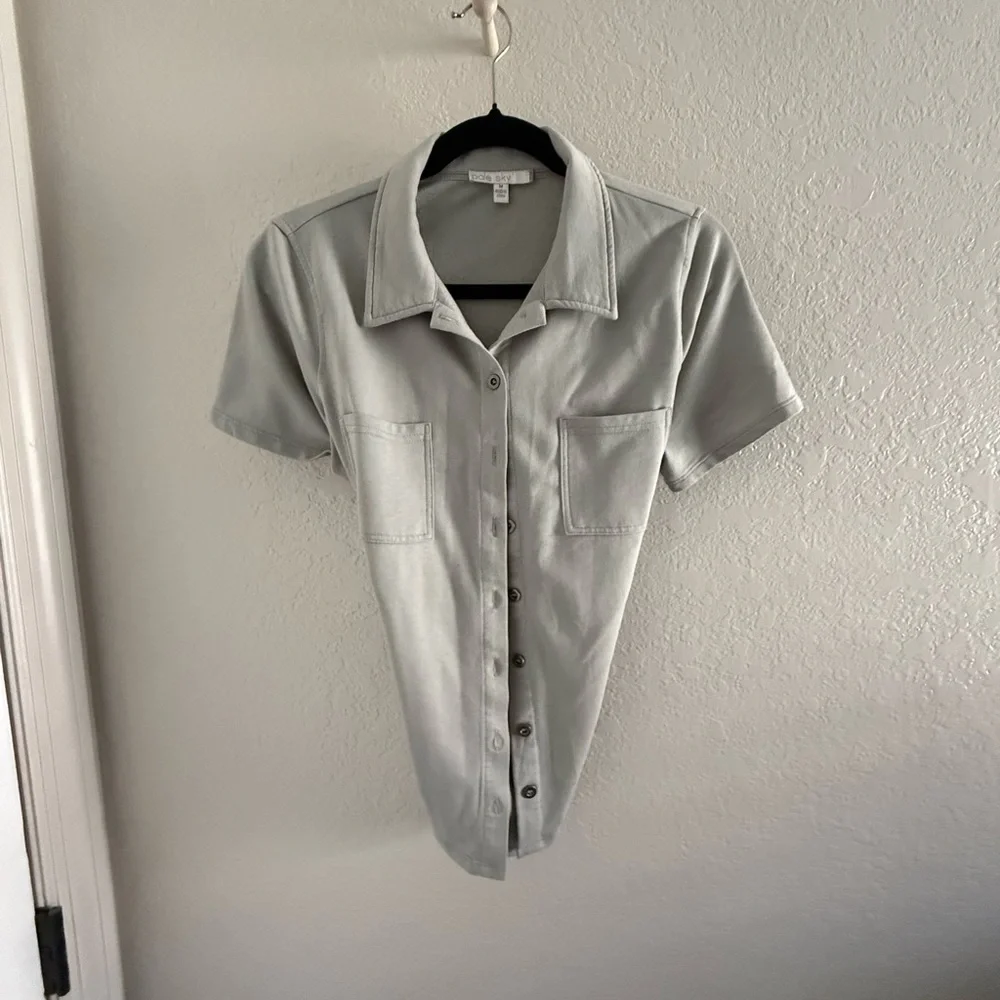 Pale Sky Gray Button-Up Knit Top - Picture 5 of 9